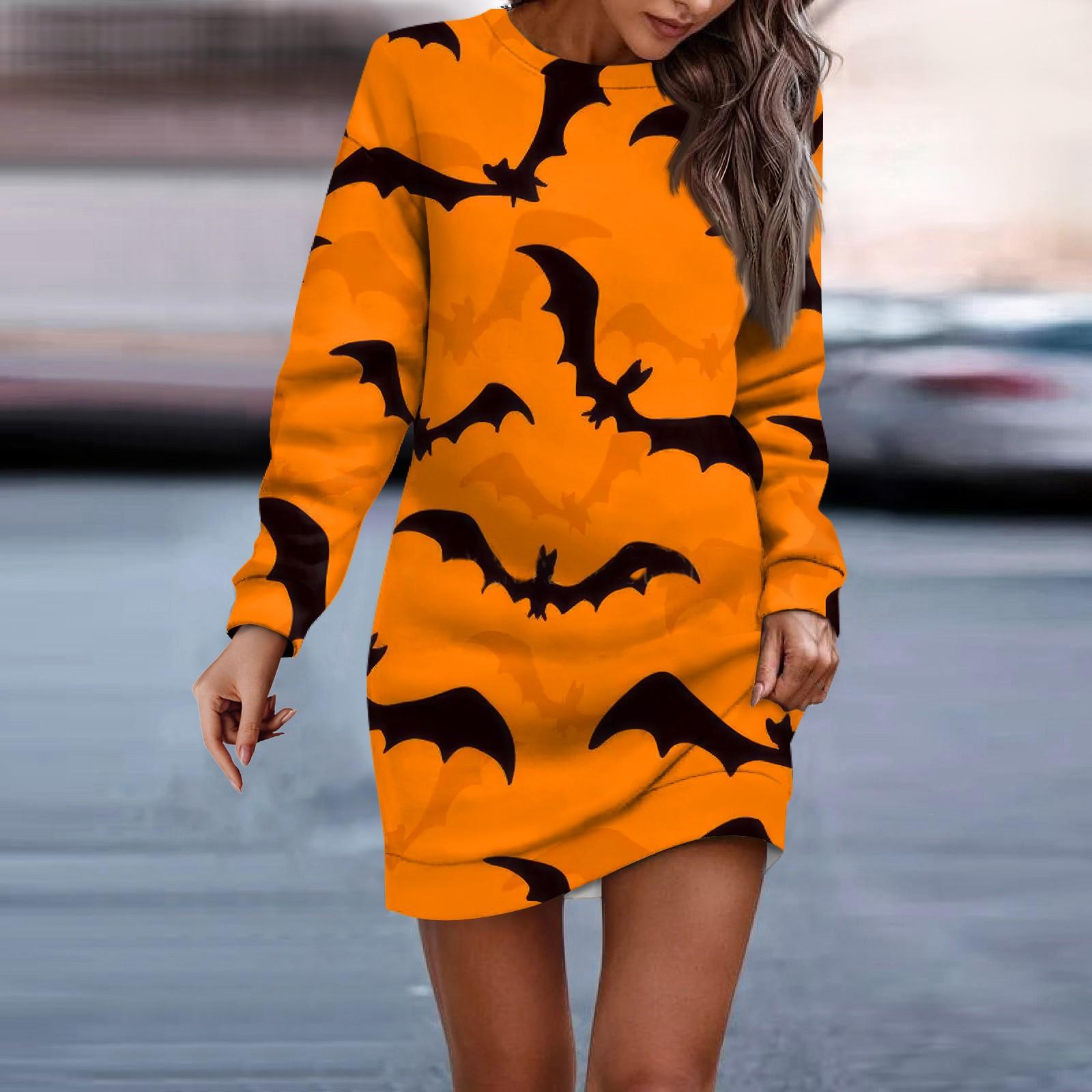 

Женское платье-свитер с круглым вырезом и длинными рукавами на Хэллоуин L шафрановый