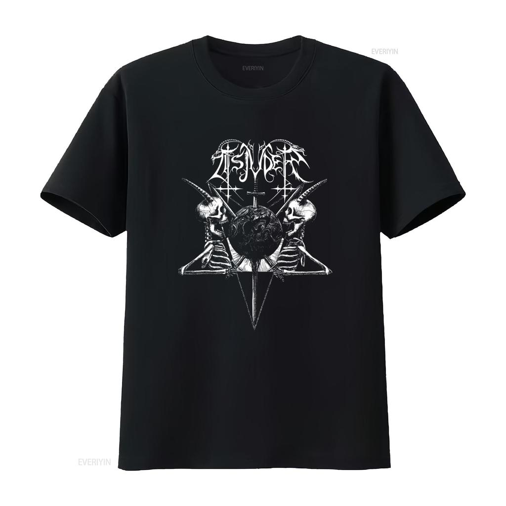 TSJUDER Demonic Supremacy Gothic Skull Cross T Shirt for Rock Punk Style vintage Washed Soft Casual Comfortable Stretched