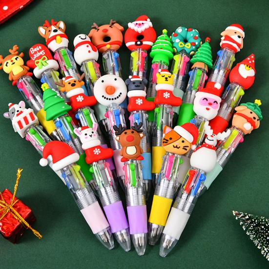 Christmas 4-Color Ballpoint Pen Set Santa Theme Click Pens Smooth Writing Ballpoint Pens for Holiday Gifting