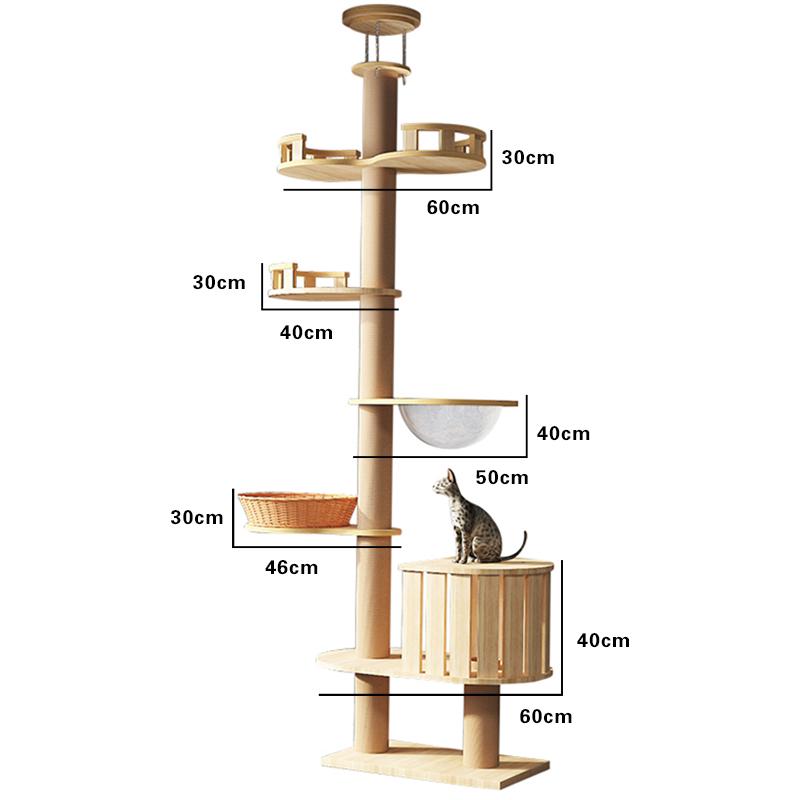 Large Solid Wood Sisal Cat Tree with Integrated Scratching Board & Climbing Platform