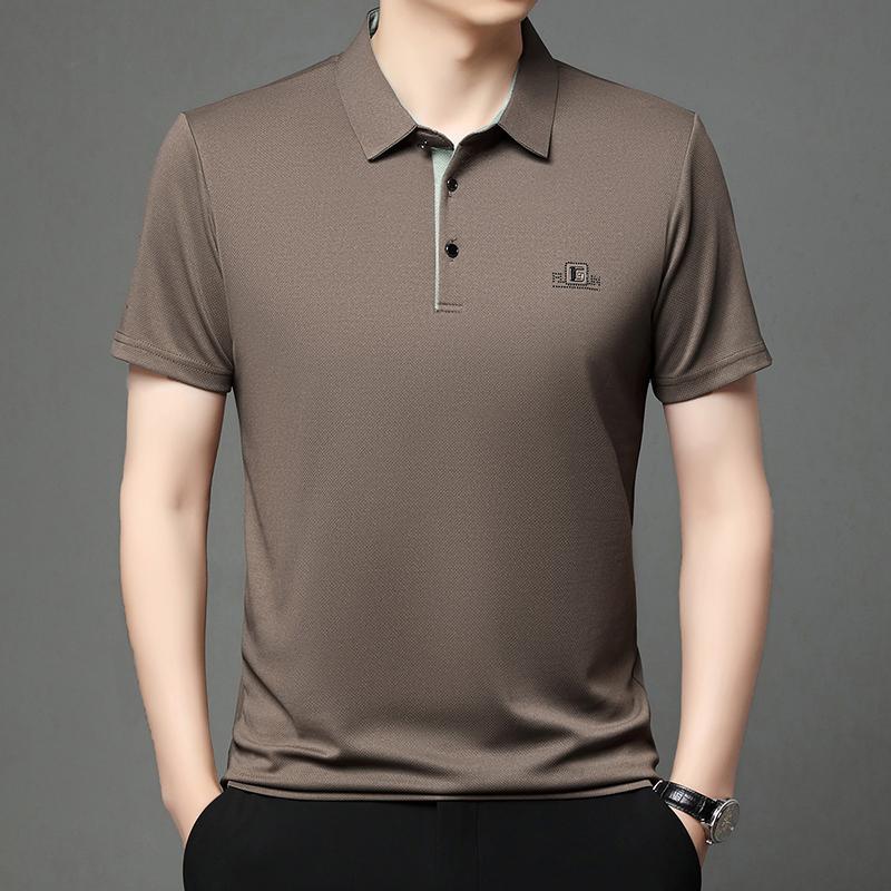 STORN New Men's Business Casual Short Sleeved Shirt with Badge Solid Color Polo Shirt Fashionable Breathable Comfortable Versatile Top