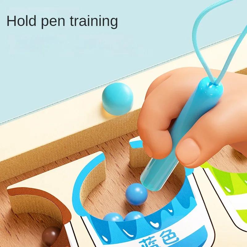 Car Beautiful Stickers Montessori Toddler Toys 2 In 1 Wooden Magnetic Color Number Maze With Drawing Board Color Sorting Counting Matching Toy
