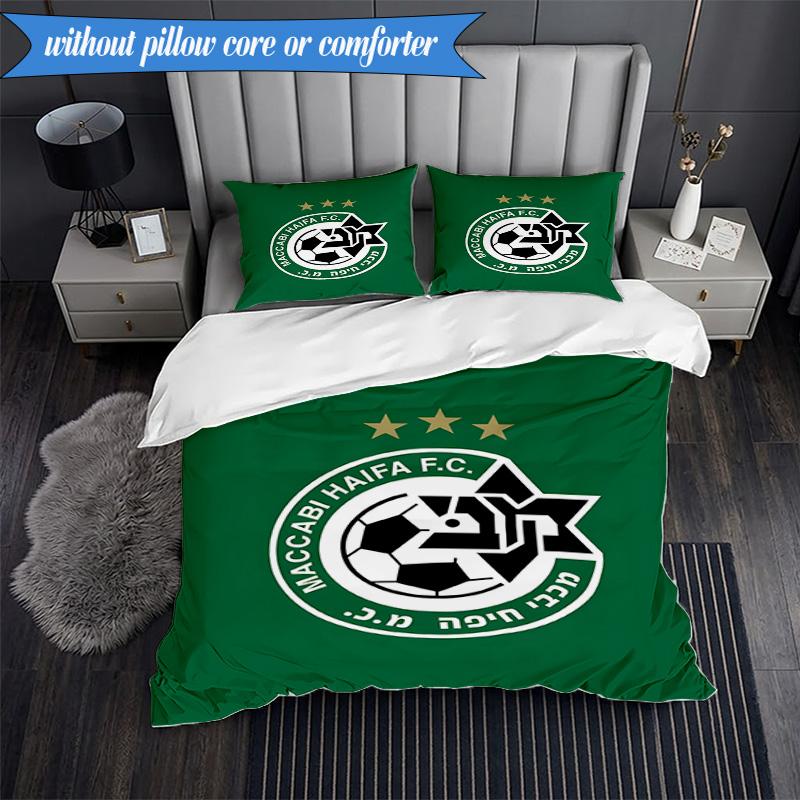 3PCS Maccabi Football Club Printed Soft Bedding Set,Including 1pc Duvet Cover And 2pcs Pillowcases Perfect for Bedroom, Dormitory, Fan gift