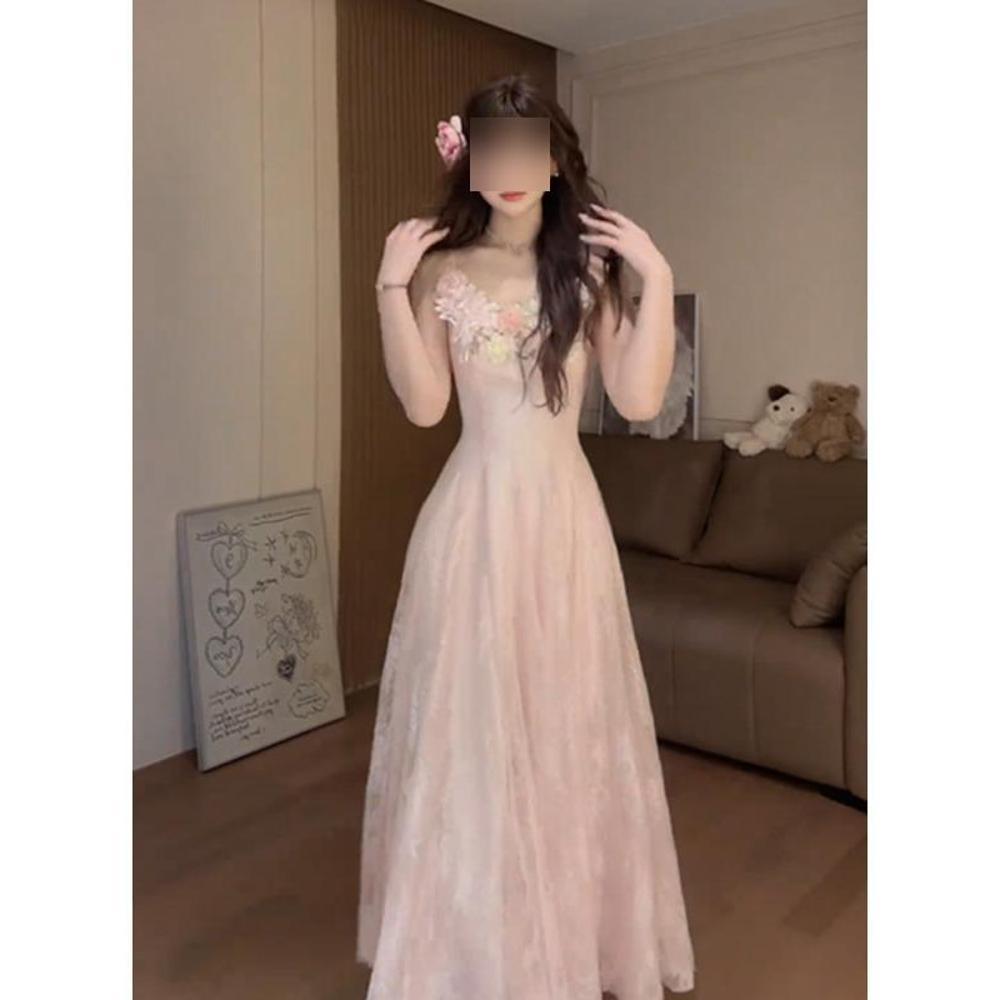 Summer new pure desire Spice Girl temperament sweet mesh suspender dress fashion casual princess long skirt women's clothing