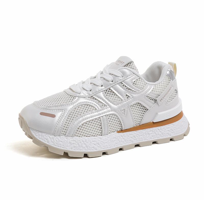 2025 Spring Forrest Gump Shoes Women's New Versatile Casual Mesh Breathable Round Head Showing Feet Small Thick-soled Jogging Sneakers