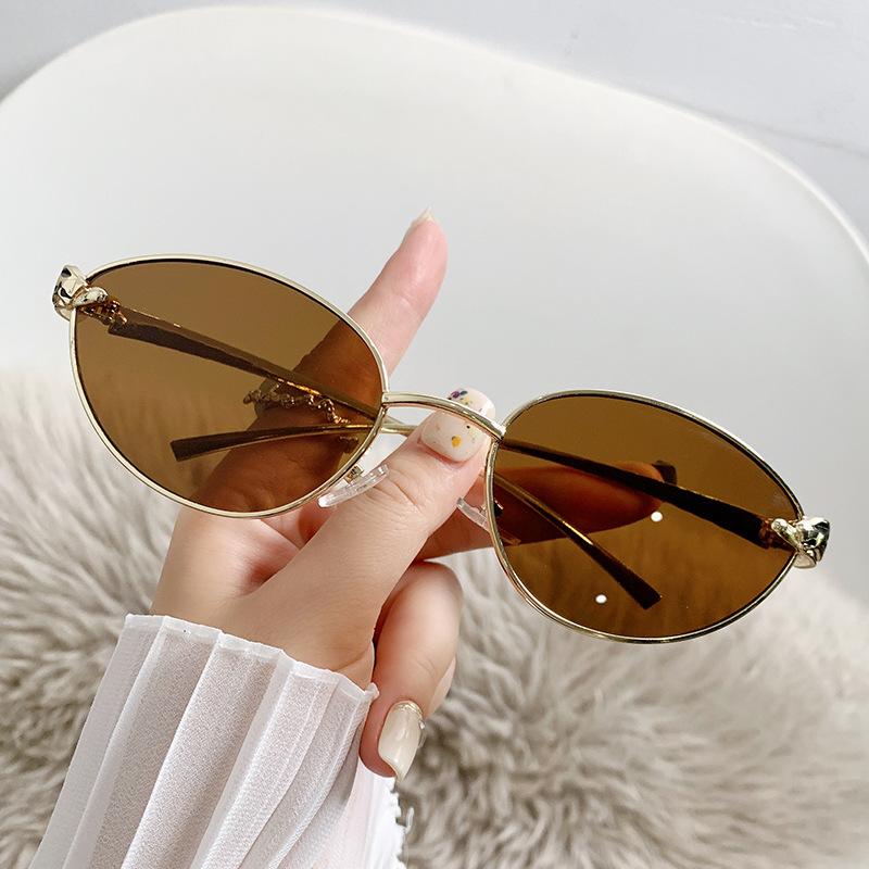 Popular Vintage Metal Oval Sunglasses Women For Men Luxury Brand Designer Sun Glasses Steampunk Gold Leopard Shades Uv400