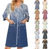 Vestaglia da Donna Leggera con Zip Frontale - Manica a 3/4, Stampa Floreale, Lunghezza al Ginocchio, Abbigliamento da Casa con Tasche per Dormire