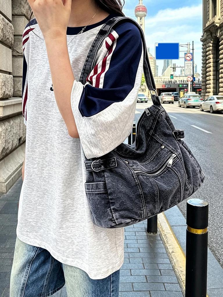 Denim One-Shoulder-Tragetasche im koreanischen Stil 2026 - Vielseitig, großes Fassungsvermögen für Arbeit/Uni