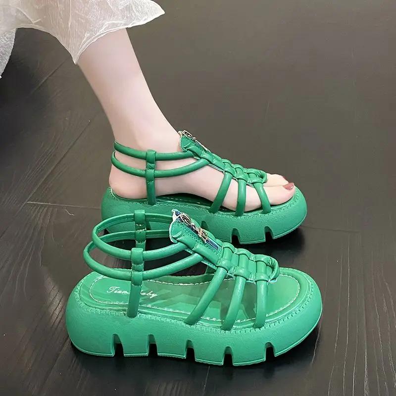 Fashion With Medium Heels Outdoor Sandals for Women Vintage Cheap Liquidation 2025 Luxury Original Korea Summer Woman Shoes Wholesale