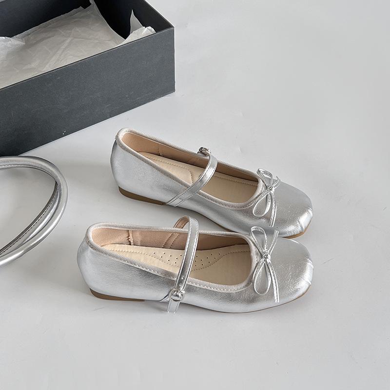 

Ballet style silver small leather shoes women s 2025 summer new models with skirts, evening shoes flat bottom beautiful Mary Jane single shoes 35 серебряный