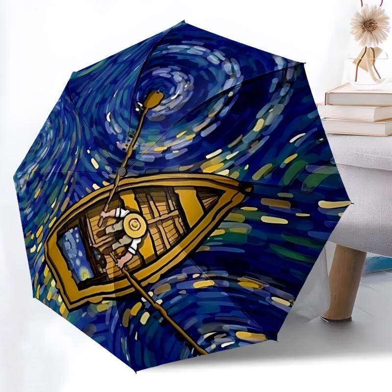 

1pc Boat Night Sky Automatic Umbrella - Automatic Opening And Closing, Sturdy Iron Frame, Formal Occasions yy251018151
