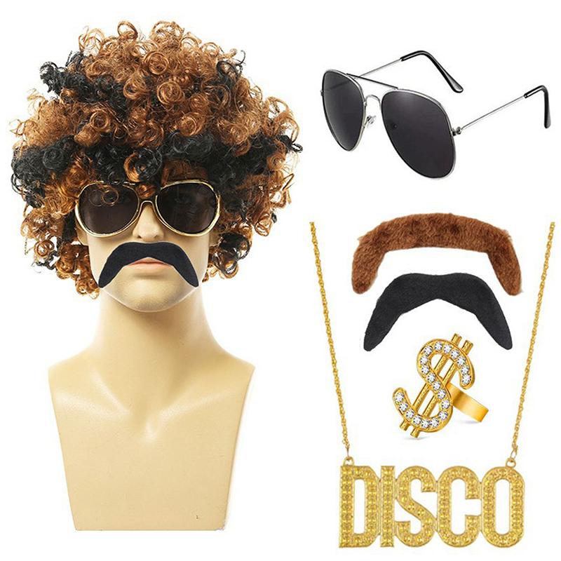 

Костюм рокера 70-х 80-х років Хеві-метал Чоловічий Жіночий Перука з банданою Сонцезахисні окуляри Намисто Одяг для вечірки 04