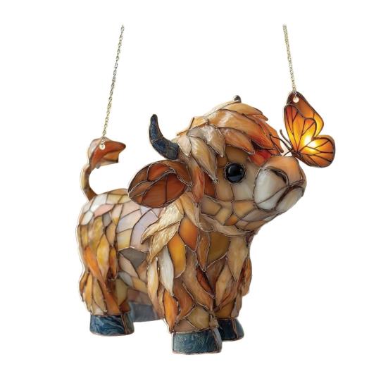 

Highland Cow Butterfly Suncatcher Stained Glass Style Window Hanging Ornament Acrylic Farm Animal Sun Catcher for Home Sunroom Garden Decor Gift for S