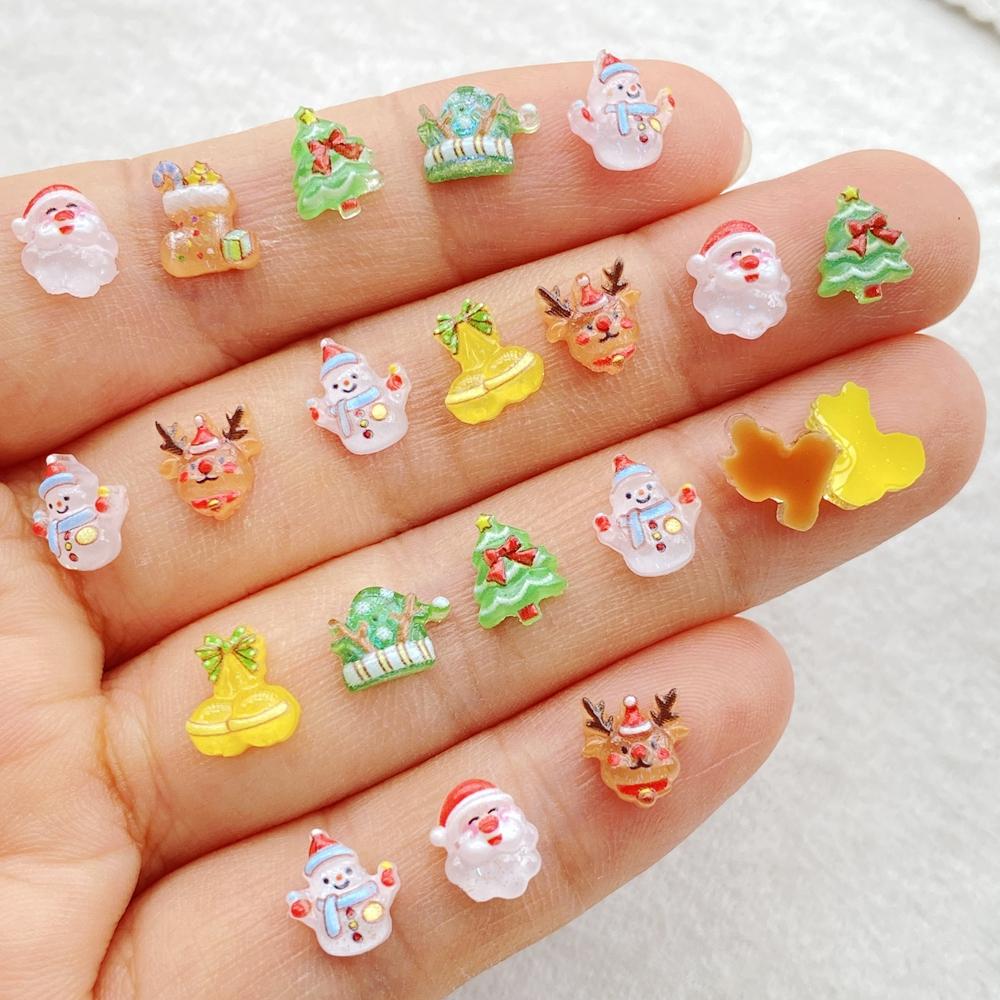 50pcs Resin Cartoon Santa Claus, snowman, deer, bell, Christmas tree Nail Art Decor Flatback Rhinestone DIY Scrapbook Decor