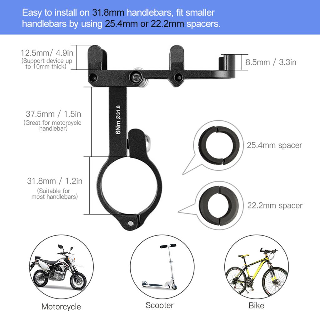   Anti-slip     Phone Holder Mount Aluminum Bike Handlebar Mobile Phone Holder Handlebar Clip Stand for 3.5-6.2inch Smart Mobile Phon
