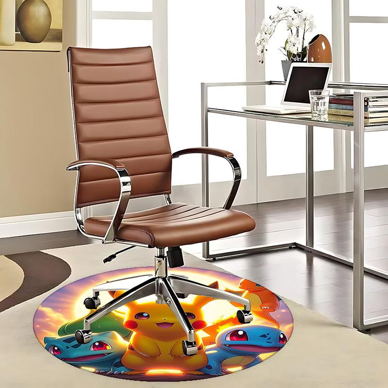 1pc Pikachu & Friends Pokémon Round Carpet - Anime Design Chair Mat, Non-Slip Rug for Office, Home Decor, Living Room