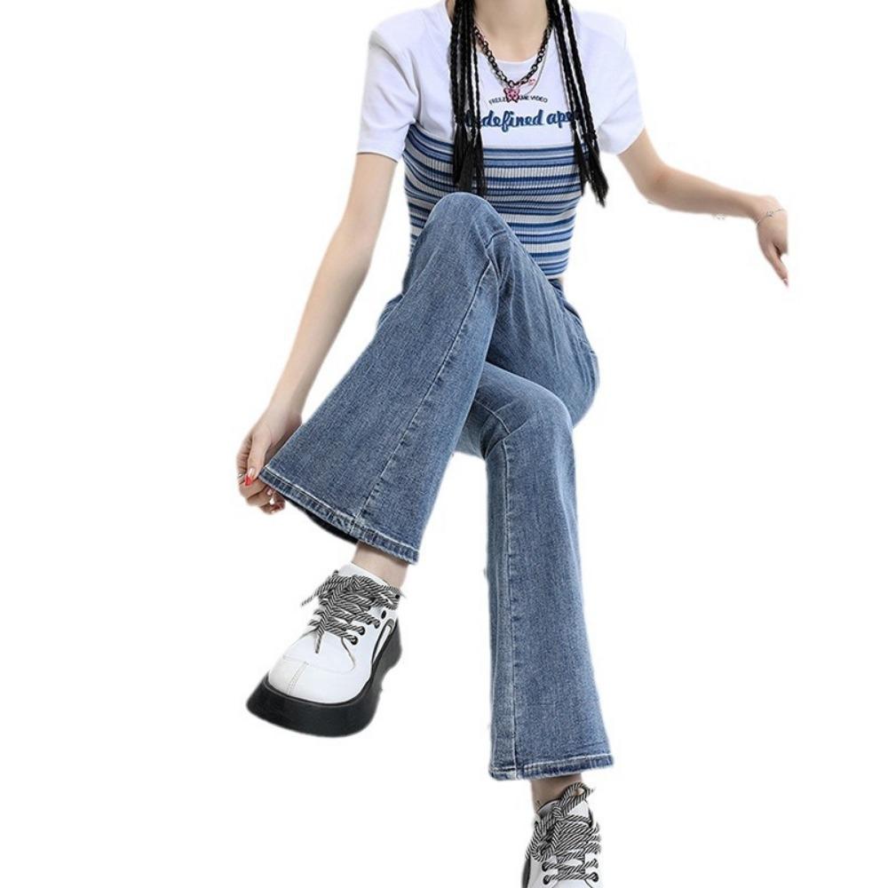 American trend micro-flared high-waisted jeans women's new spring and autumn slim-fitting Korean version of thin drape pants