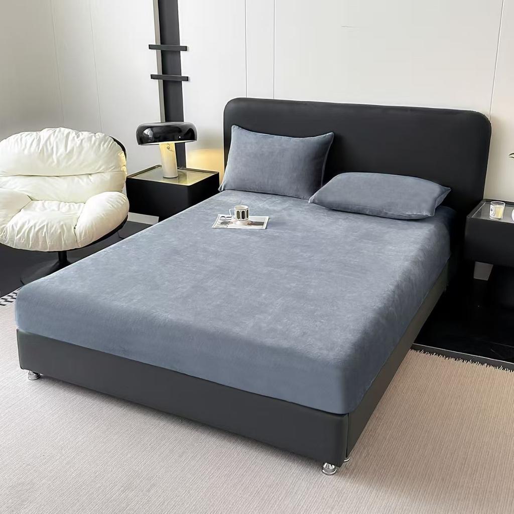 Winter Warm Coral Fleece Fitted Sheet Elastic Mattress Cover Couple Thick Bed Linens Luxury Double Bed King Size 150x200