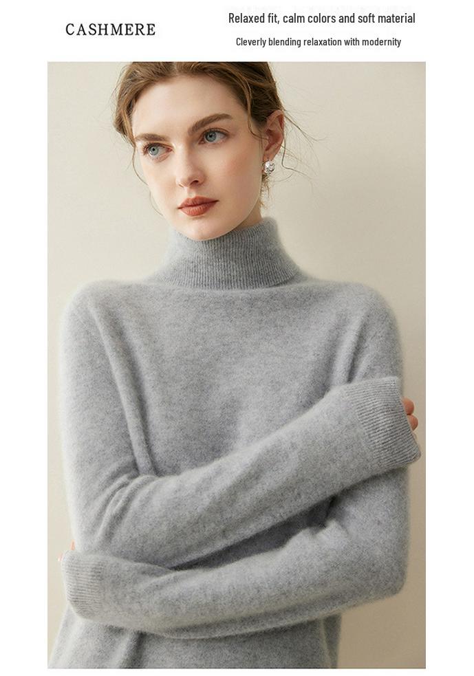 Women's Pure Cashmere High Neck Sweater - 2026 Autumn/Winter Soft Loose Fit Knitwear