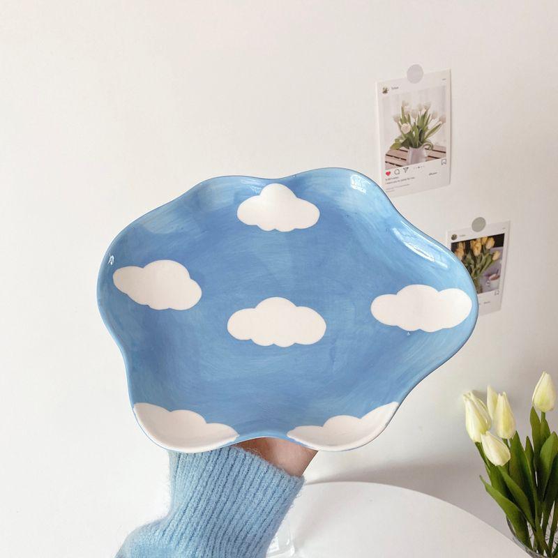 Cloud Keramický Talíř Ovoce Dezert Snídaňový Talíř Domácí Korejská Verze Malý Svěží Cloud Ručně Malovaný Roztomilá Dívka Srdce Dárek