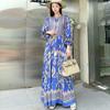 South East Asia People Cotton Floral Long Dress Bohemian Long Sleeve Loose Dress Fat Girl Plus Size Maternity Skirt