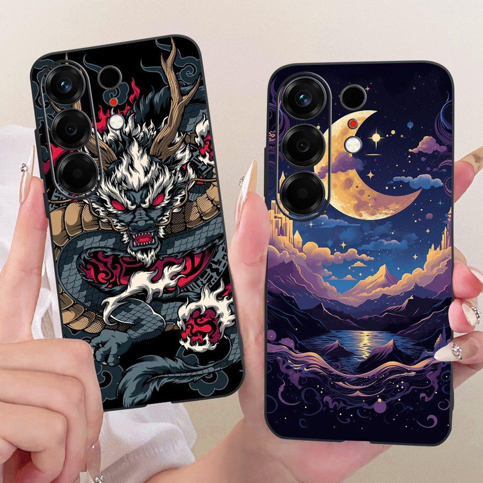 Für Tecno Camon 50 4G CN5 Cooles Drachen-Tiger-Muster Handyhülle Für Tecno Camon50 4G Schwarze Silikon-Weiche Hüllen Stoßfänger
