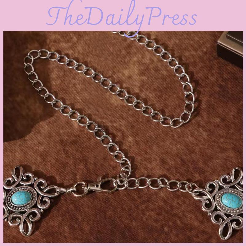 Traditional Chinese Knot Waist Chain With Metal Carving And Turquoise For Special Occasions