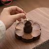 North American Walnut Multi-Hole Incense Burner, Solid Wood Lotus Design, No Ash Holder