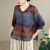 DIMANAF 2026 Summer New Plus Size Women Blouse Shirt Elegant Vintage Print Lady Tops T-Shirt Cotton Clothing