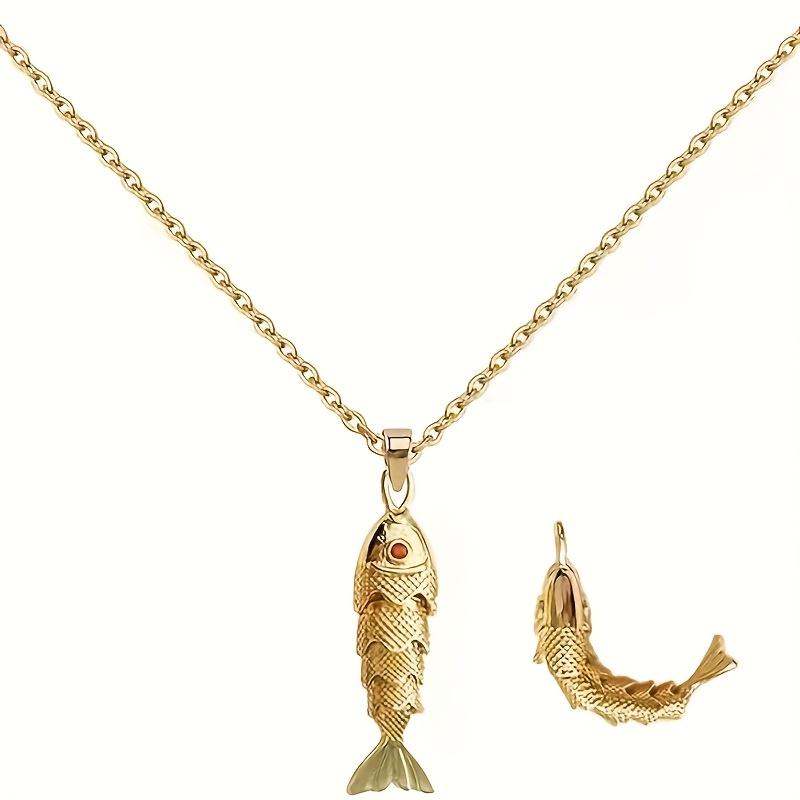A simple four-section movable fish-shaped pendant made of copper alloy with a stainless steel chainSuitable2025Summer women's