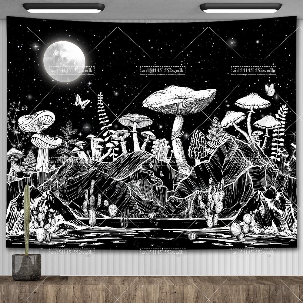 Boho Mountain Tapestry Landscape Tapestry Moon Starry Night Wall Hanging Tapestry Aesthetic Room Decor Backdrops Yoga Meditation