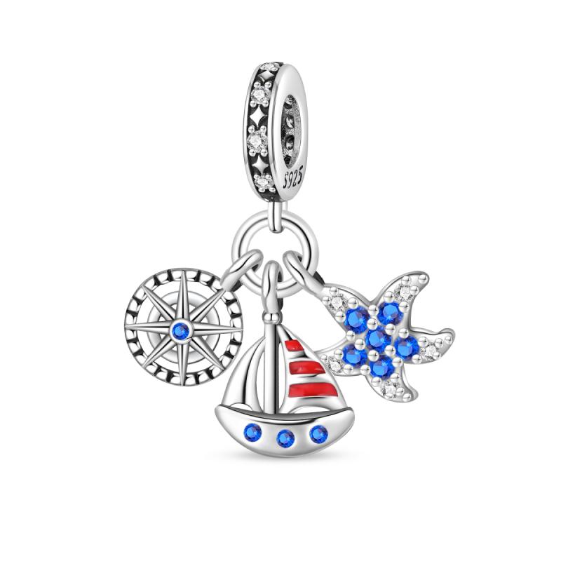 Copper Metal Blue series moon Plane Space series Glass Bead Components Clip Charm Bead Component Compatible With 4MM hole diamete Bracelet High