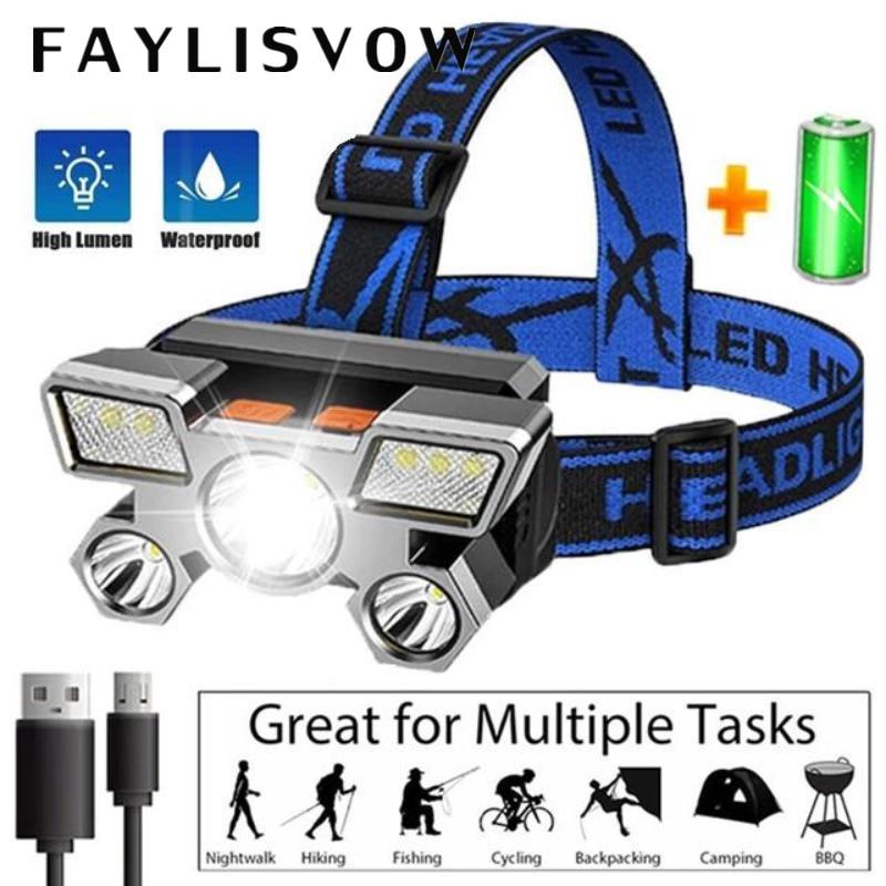 

Светодиодный налобный фонарь Сильный свет Супер яркий налобный фонарик Открытый перезаряжаемый фонарь для ночной рыбалки 5 источников света