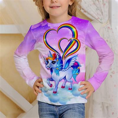 Dětské oblečení Dívčí trička s grafikou Unicorn Halenka pro dívky Kreslená dívka Tričko s dlouhým rukávem Topy s výstřihem Dívčí triko