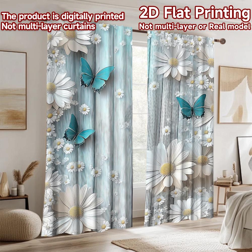 2D flat Photography Backdrop Party Backdrop Butterflies and Daisies on Blue 100% Polyester Vibrant Reunion for Booth seats