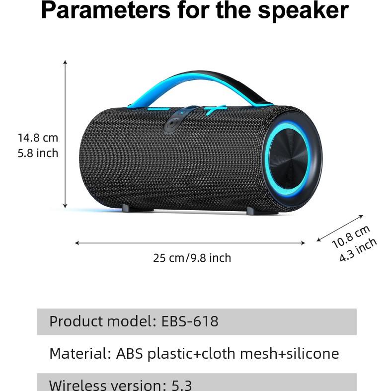 Rockmia EBS-618 30w Portable Powerful Bass Speaker Bluetooth 5.3 Outdoor Waterproof IPX5 3600mah With Handle Aux TF Card USB Player