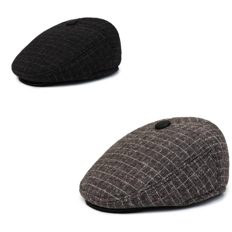 Checkered Men Pattern Duckbill Hat Ear Protection Cotton Cap Headwear Outdoor