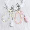 Cute Flocked Bunny Keychain Mobile Phone Chain Flower Pendant Bag Accessory For Girls Women Jewelry