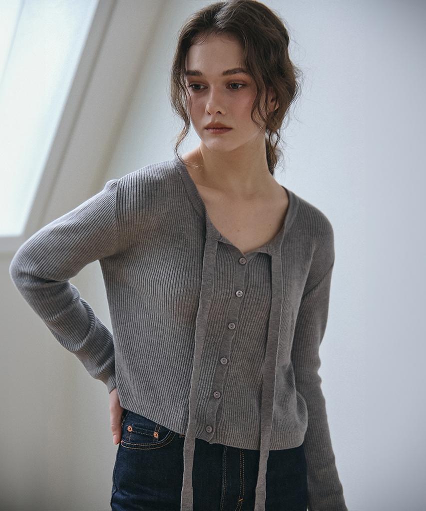 Vem.Ver Ribbon Tie Knit Cardigan_Gray