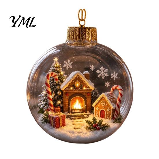 Warm LED Holiday Displays Glowing Christmas Ball Ornaments, 3D Lighted Acrylic Hanging Miniature Scene Ornaments Balls for Tree Mantel Window,