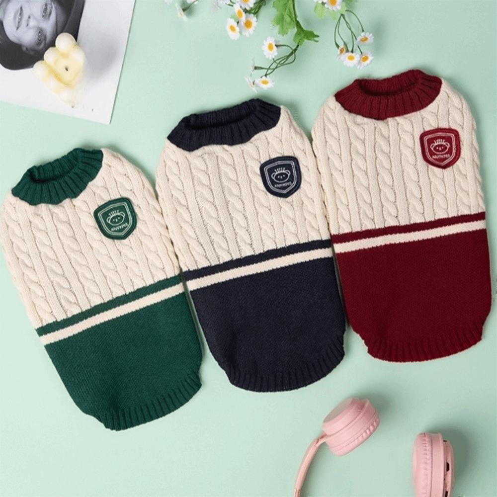 Round Neck Pet Knitted Vest College Style Dog Pullover Dog Warm Sweater Outdoor Activities