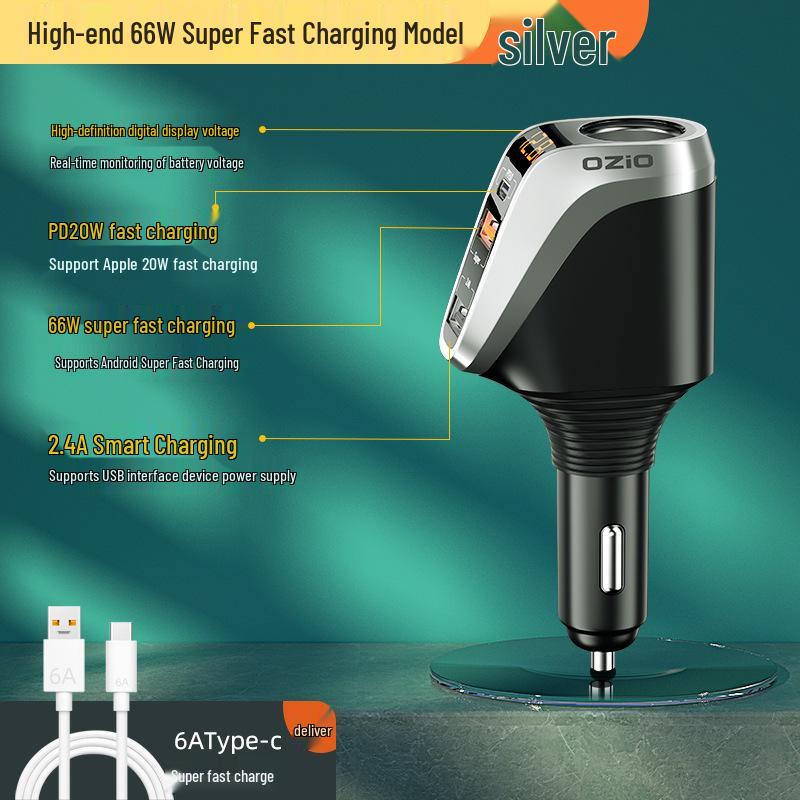 Fast Charging Car Cigarette Lighter Adapter: 1-to-3 Converter with 2 USB Ports