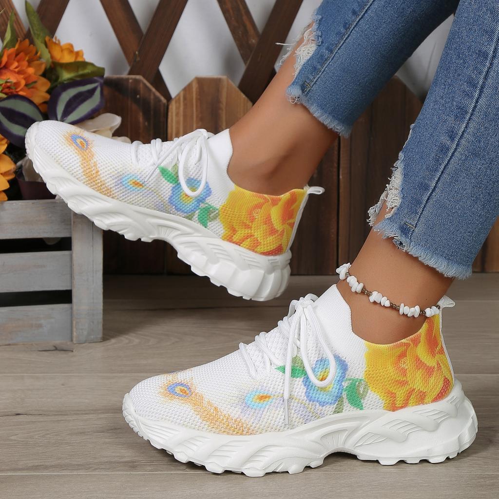 Comfort Casual Women's Shoes Fashion Soft Sole Breathable Print Flower Flat Shoes for Women