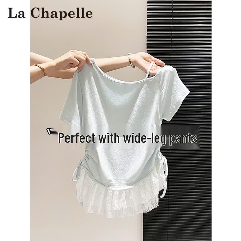 La Chapelle Women s Lace Faux Two-Piece Off-Shoulder T-Shirt XL