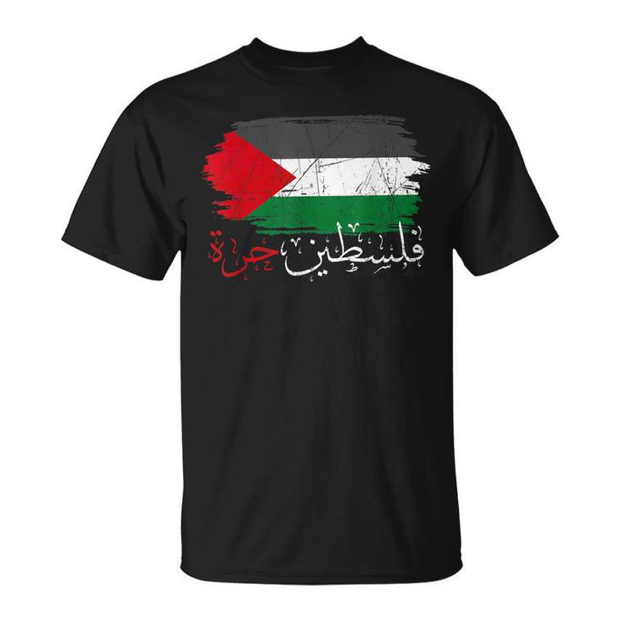 Palestine Flag Arabic Calligraphy Font TShirt 100 Cotton ONeck Summer Short Sleeve Casual Mens Tshirt Size S3XL
