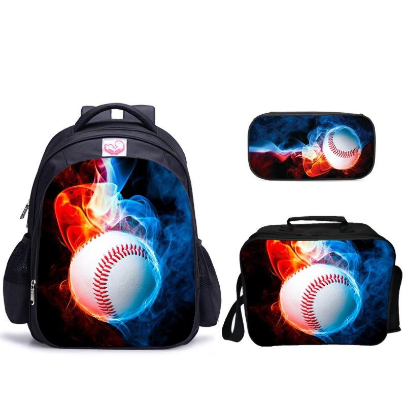 Creative Broken Wall Baseball Three-Piece Set 3D Visual Effect Design Printing School Bag Meal Bag Pencil Bag Combination Set