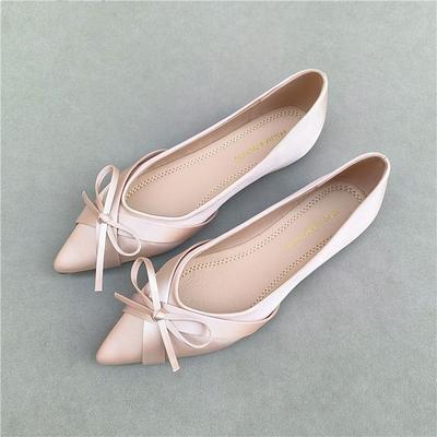 Evening Wind Light Mouth Ladyshoes Inner Heightening Satin Bow Mary Jane Shoes Pointed Single Shoes Women