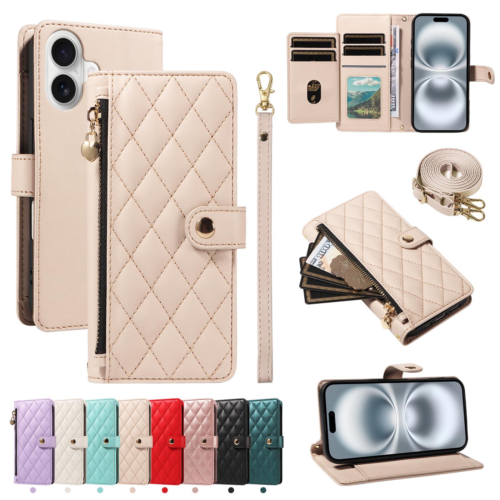 

Crossbody Zipper Cards Solt Wallet Leather Case for iPhone 16 Pro Max 16e 15 Plus 14 13 12 11 SE 2022 Bag Pocket Rhombus Cover iPhone 15 Pro Max