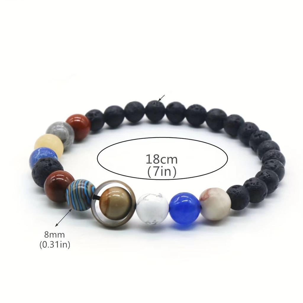 1pc Fashion Eight Planets Beaded Bracelet, Men's Natural Stone Cosmic Yoga Chakra Bracelet, Starry Galaxy Style Synthetic Stone Hand Jewelry Unisex