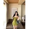 Spice girl solid color new retro temperament straps suspender dress slim and thin women's clothing summer waist A-shaped skirt